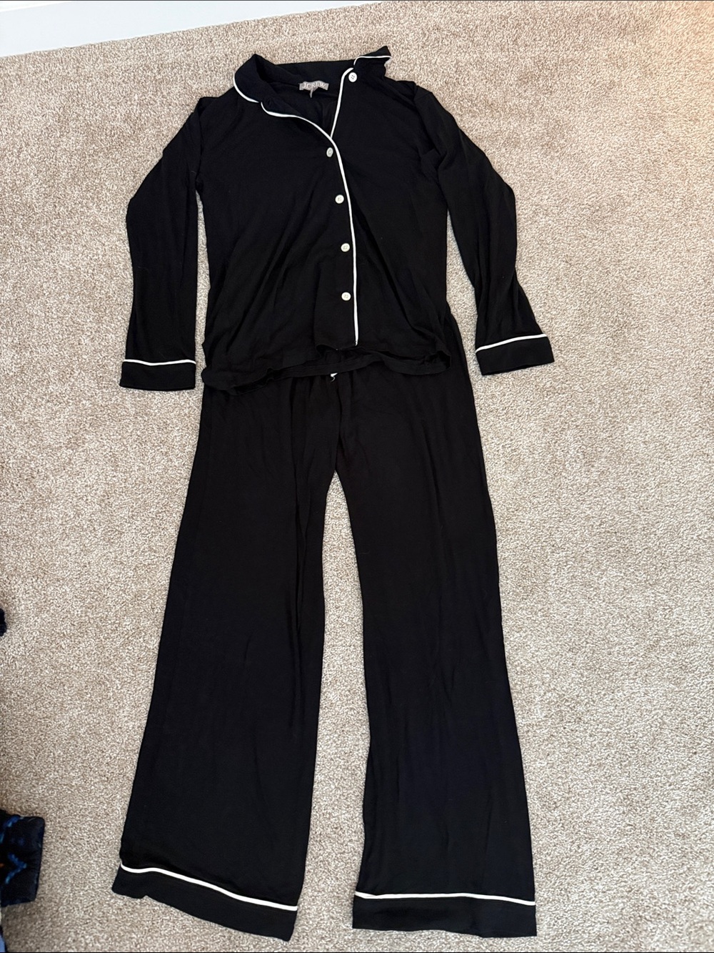J. Crew Black Pajama Set with White Trim